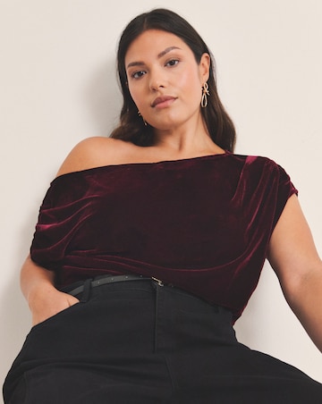 Wine Red Velour Off The Shoulder Top