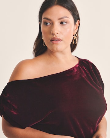 Wine Red Velour Off The Shoulder Top