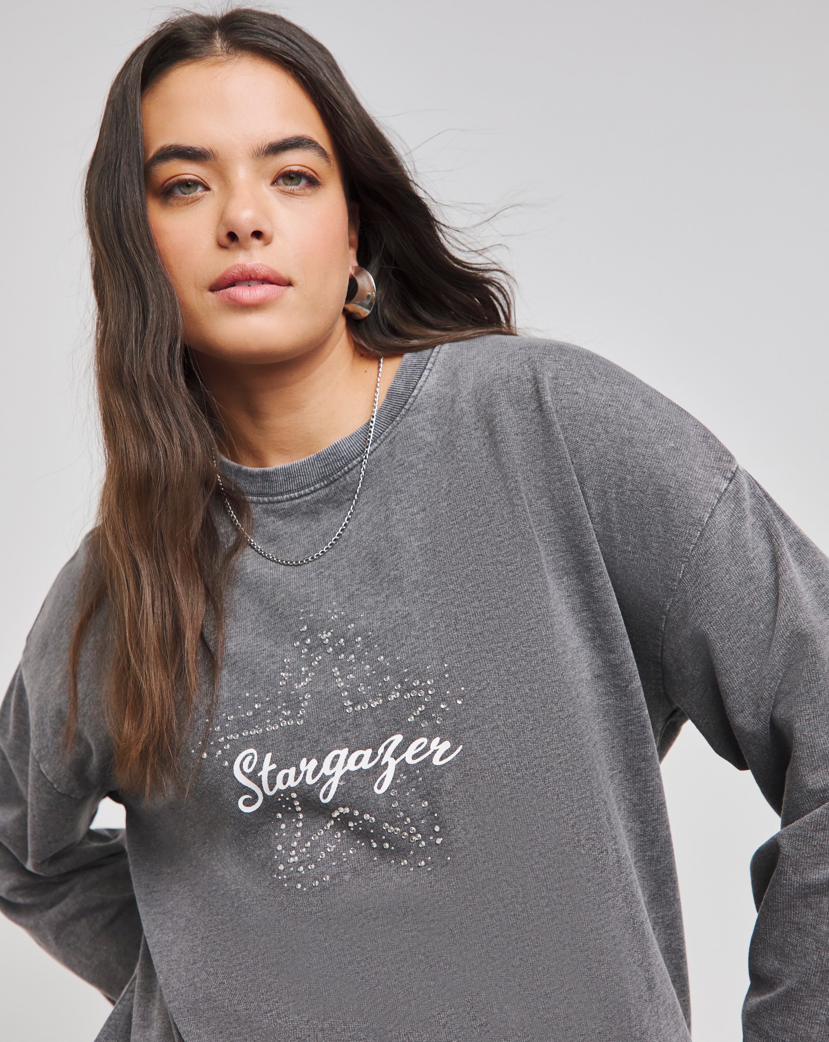 Star Gazer Hot Fix Slogan Sweatshirt