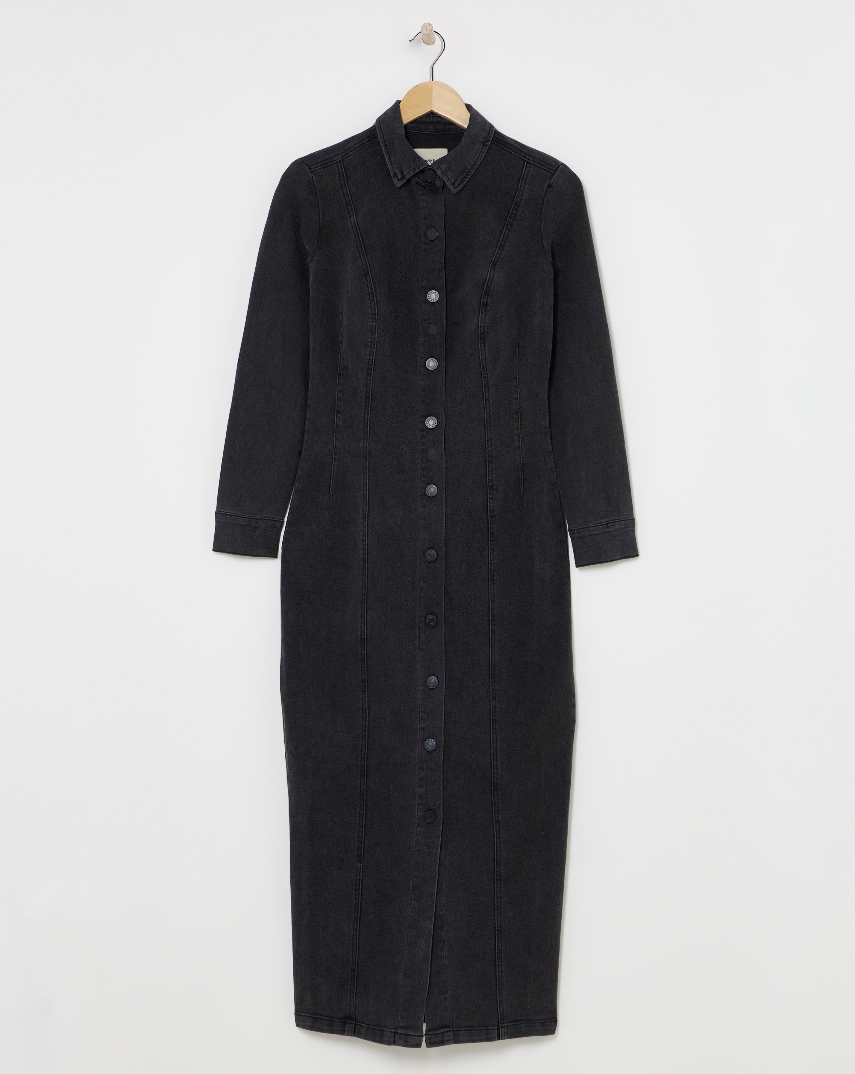 Black Denim Button Through Maxi Dress