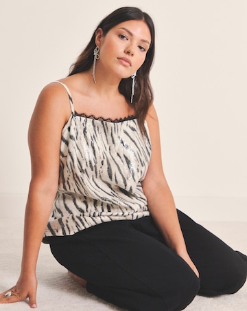 Brown Zebra Print Clear Sequin Cami Top