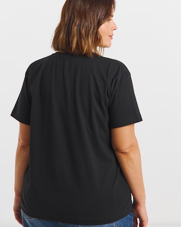 Black Embroidered and Beaded Floral T-Shirt