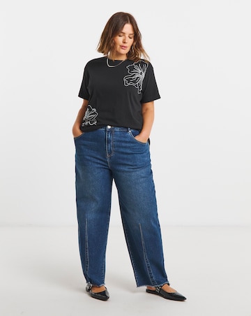 Black Embroidered and Beaded Floral T-Shirt