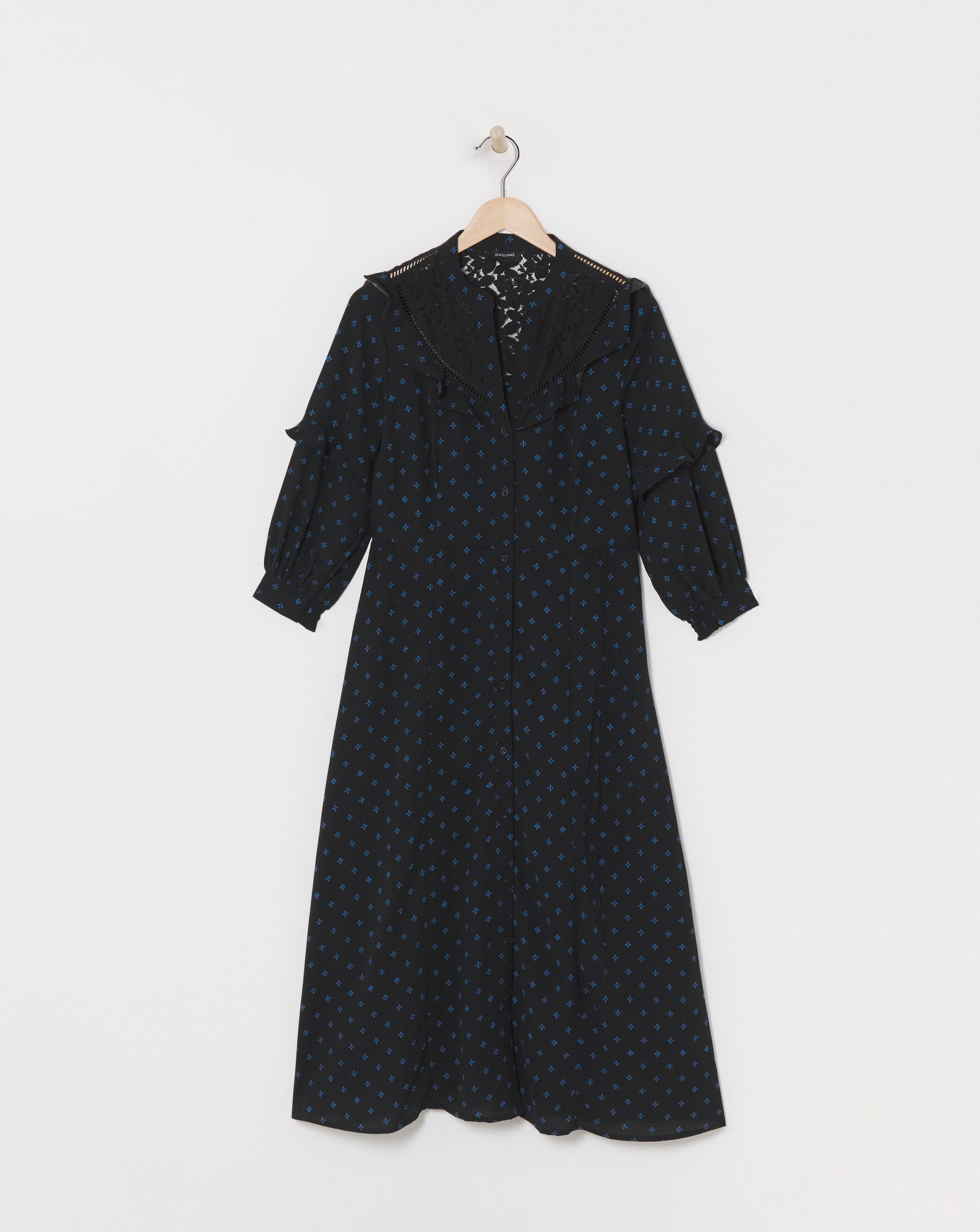 Lace Yoke Frilled Shirt Dress