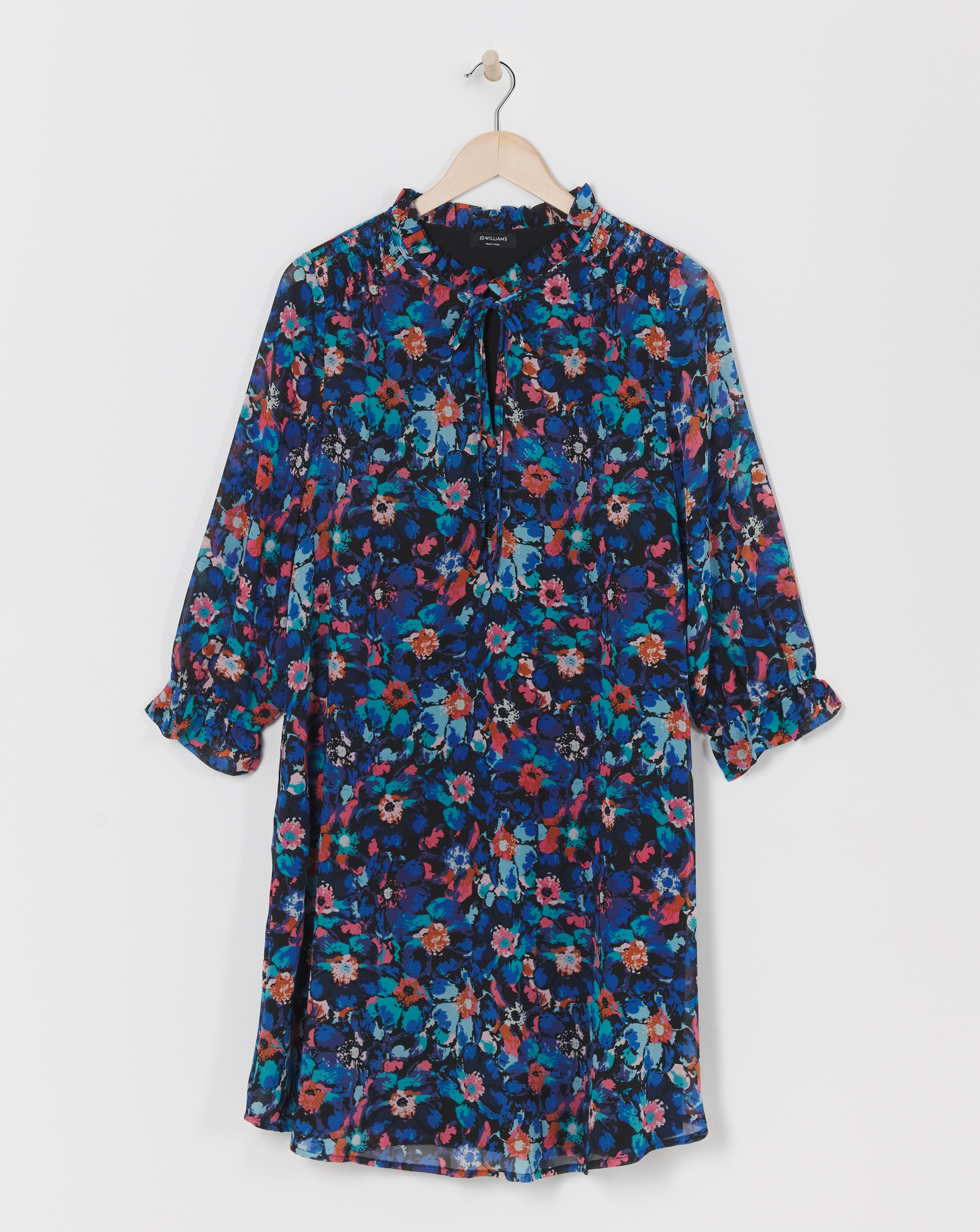 Trapeze Swing Dress with Tie Neck