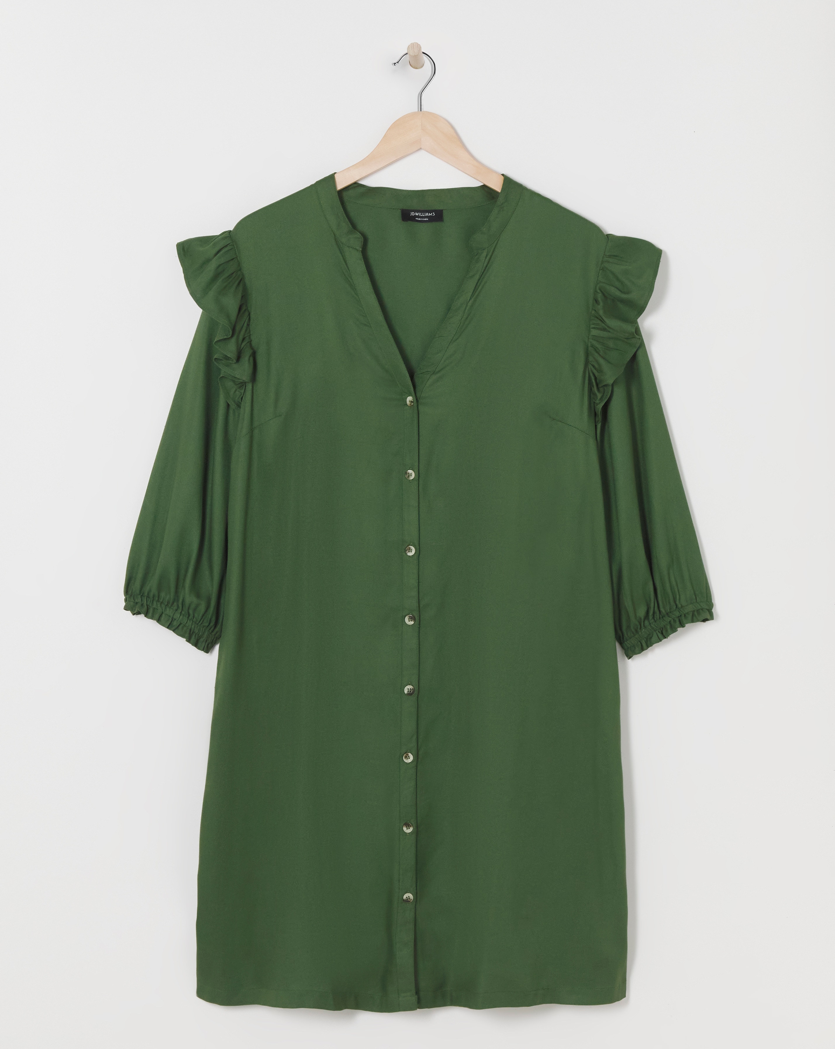 Viscose Twill Frill Shoulder Shirt Dress