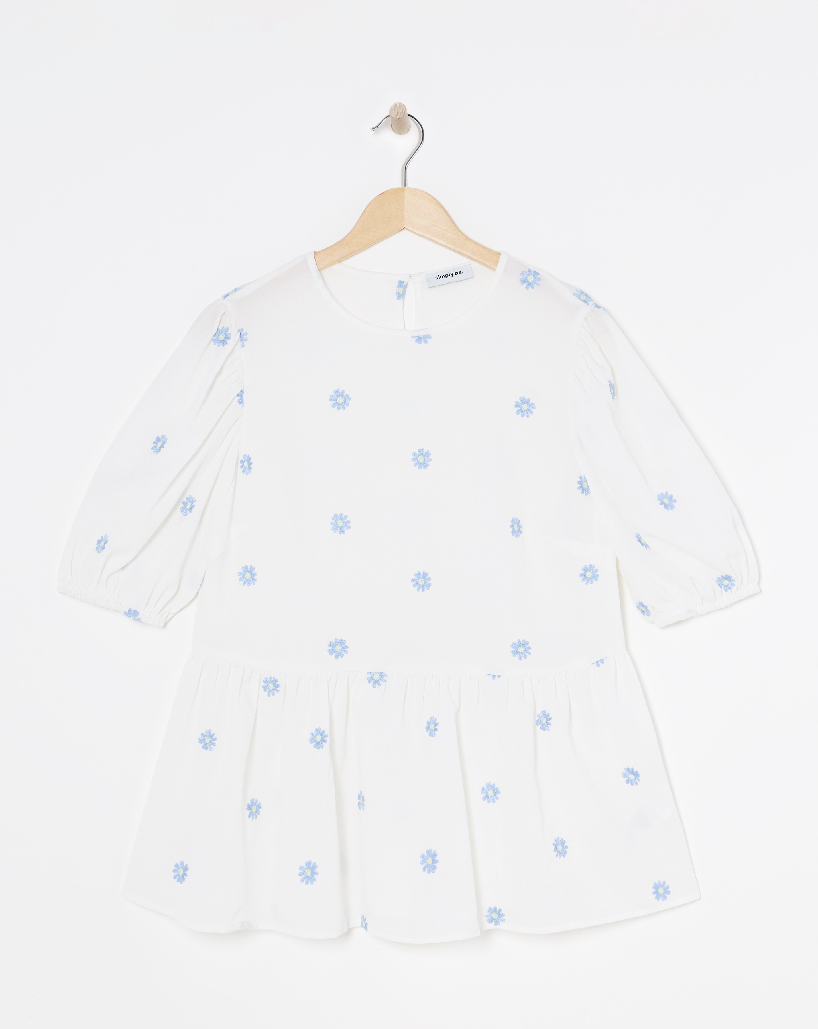 White Embroidered Puff Sleeve Top