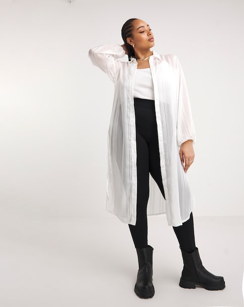 White Sheer Longline Striped Shirt