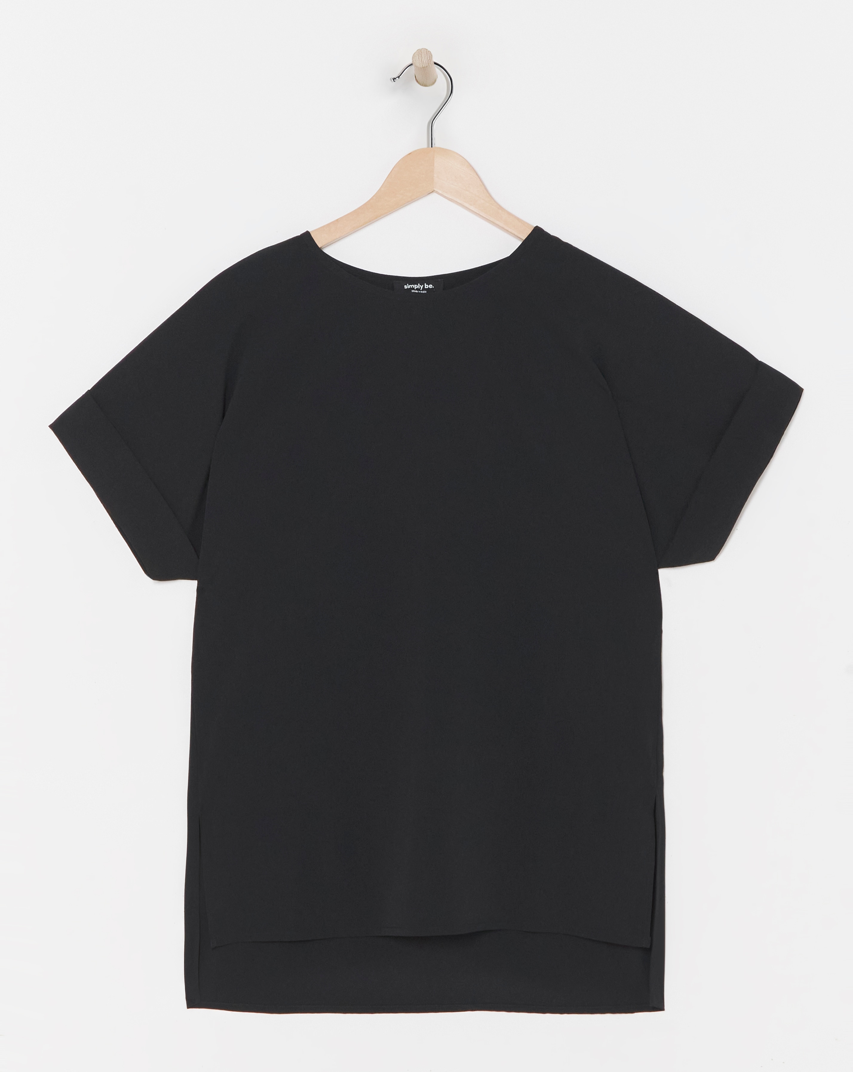 Black Roll Sleeve Dip Back Woven Blouse