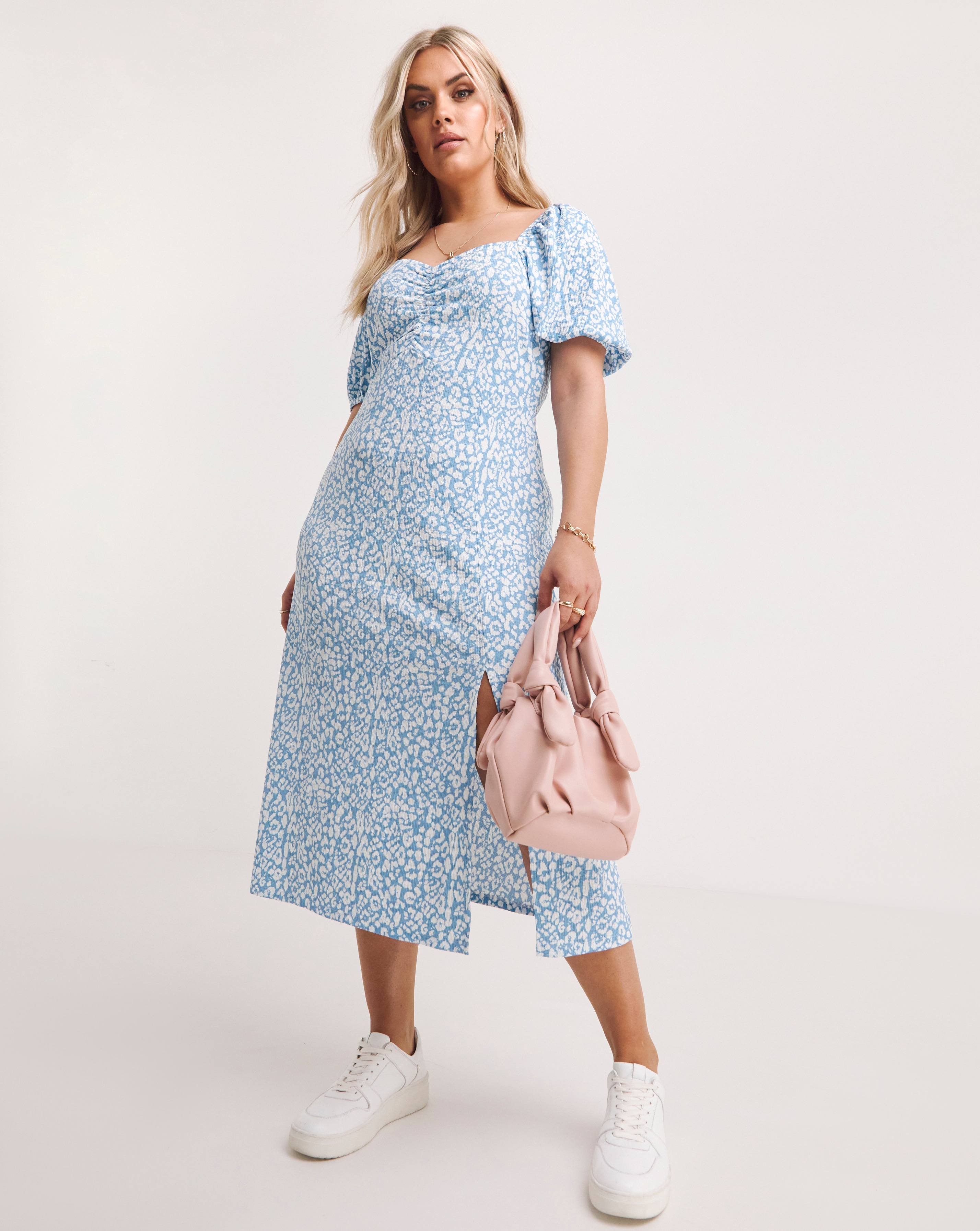 Blue Print Waffle Midi Dress