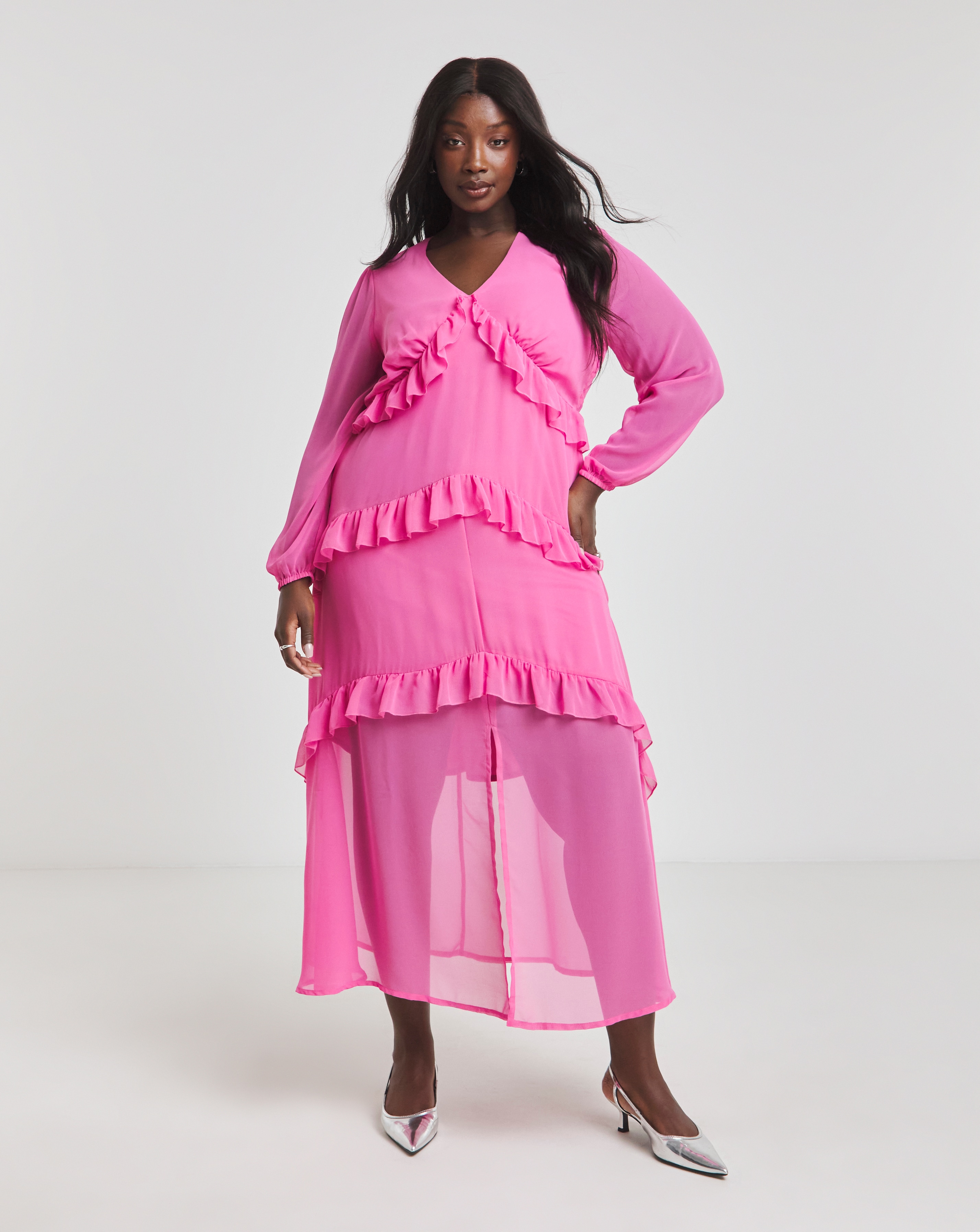 Boutique Pink Frill Maxi Dress