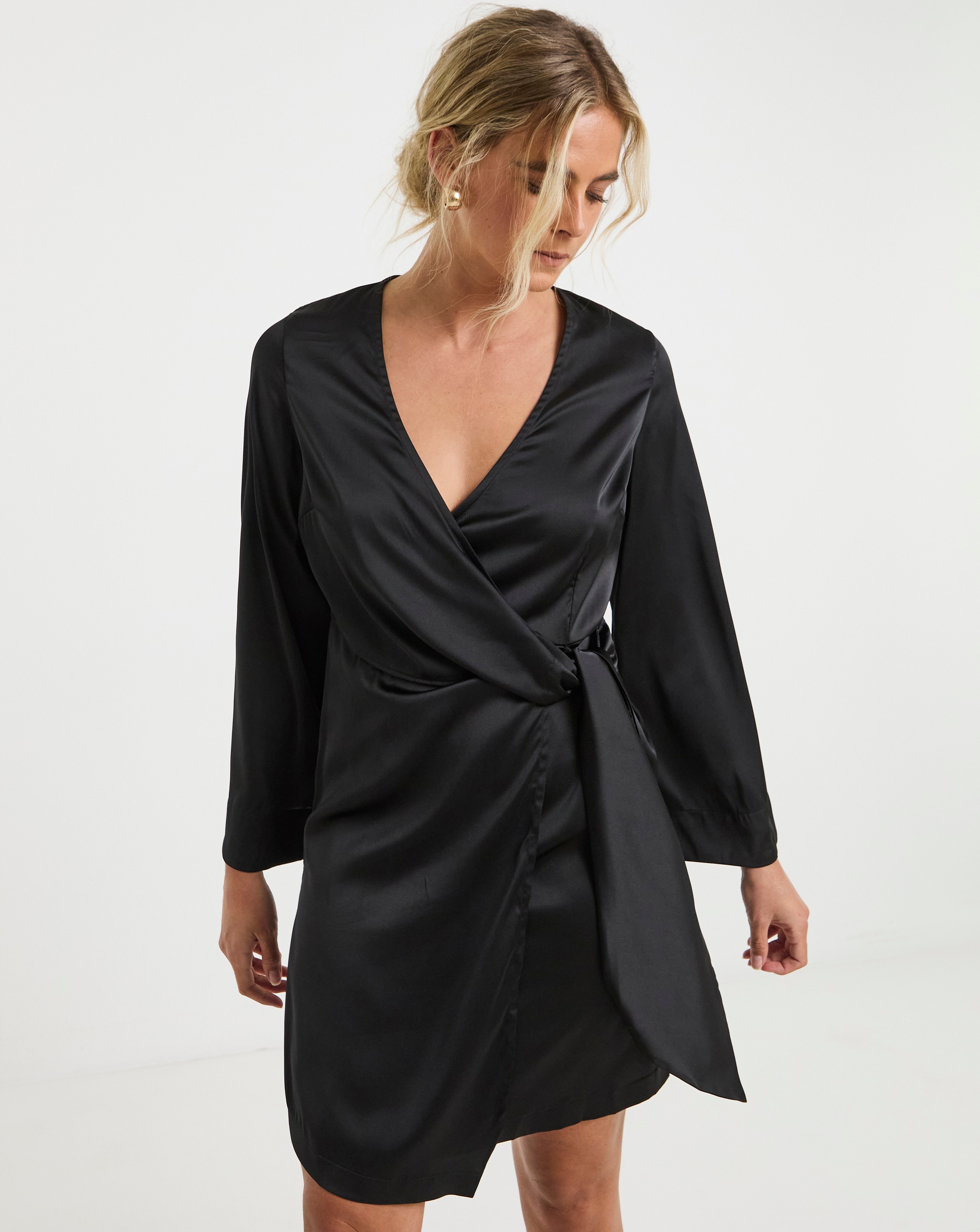 Black Knot Front Satin Skater Dress