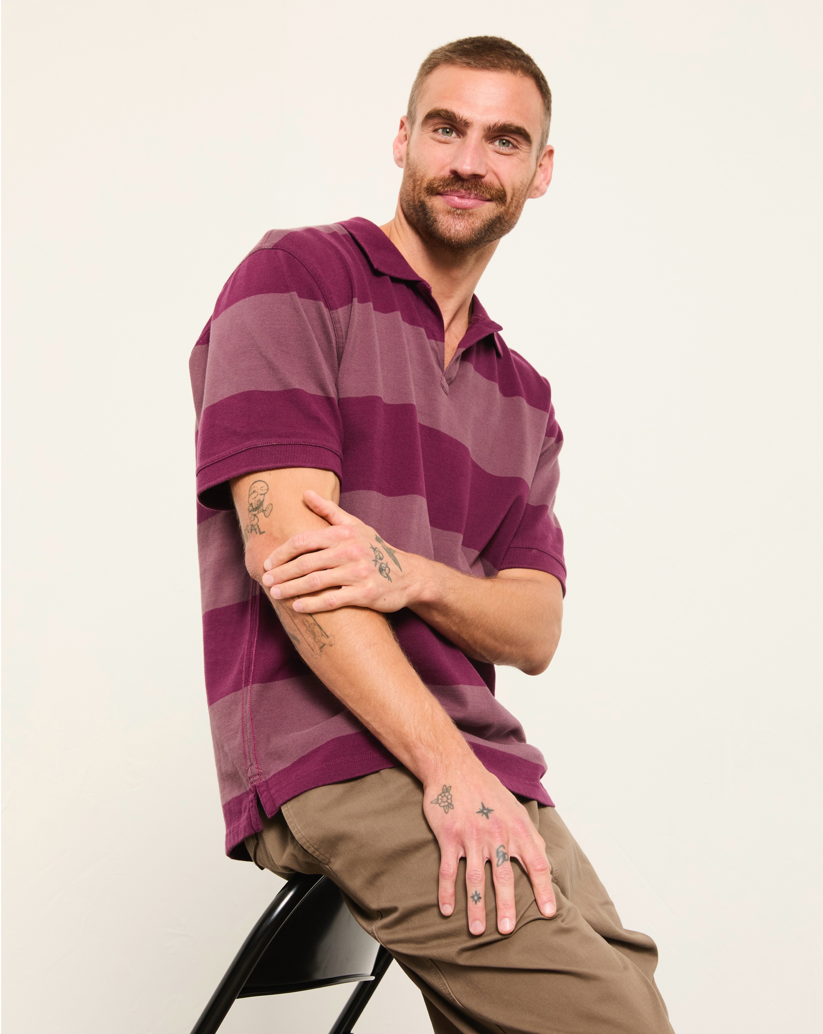 New In - FatFace Ashton SS Stripe Polo - Purple