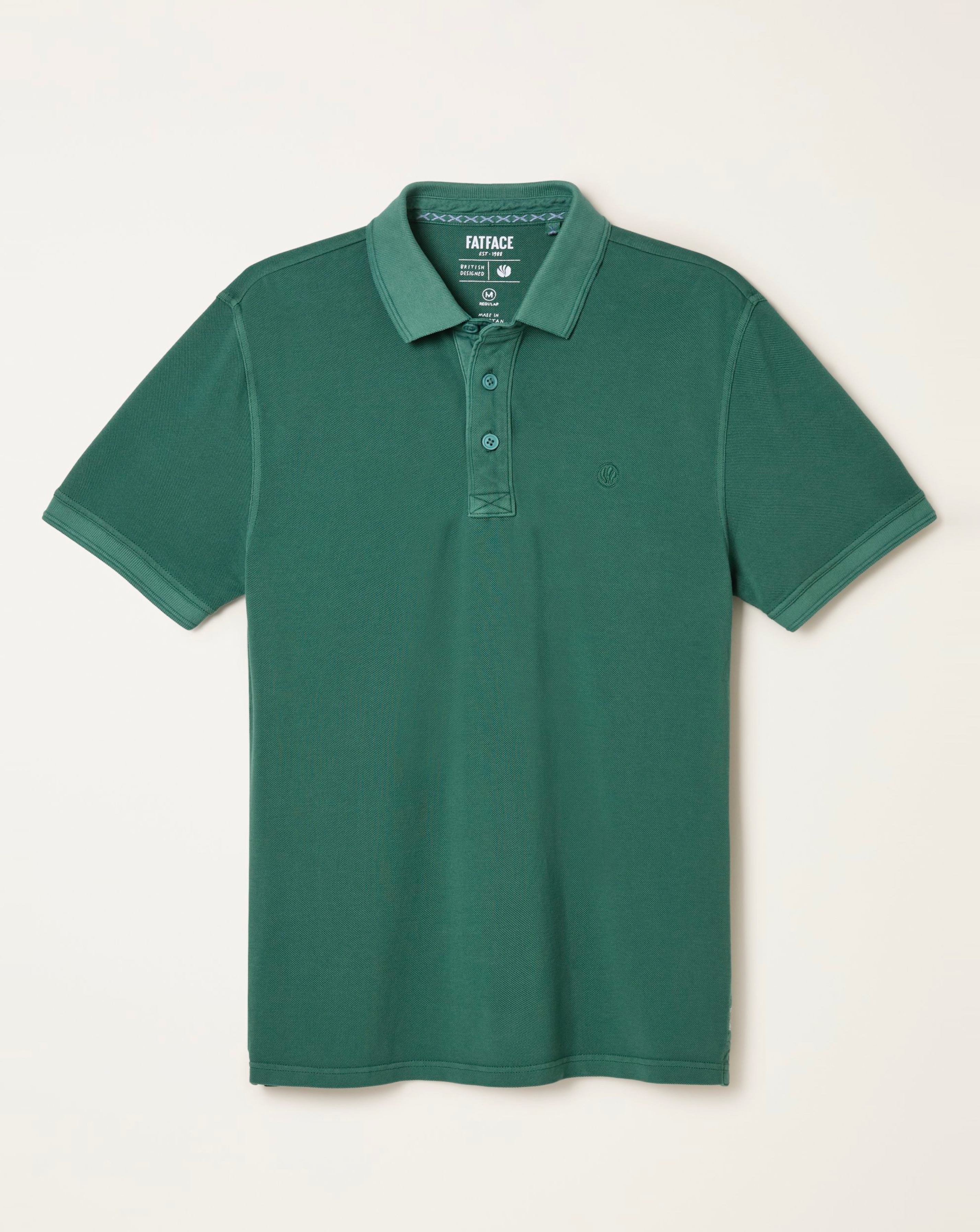 New In - FatFace Pique Short Sleeve Polo - Jade