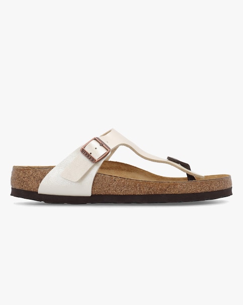 Birkenstock Gizeh Birko Flor Graceful Pearl White Toe Post Sandals Standard Fit