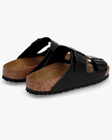 Birkenstock Arizona Birko-Flor Black Patent Two Bar Mules Narrow Width