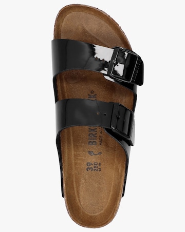 Birkenstock Arizona Birko-Flor Black Patent Two Bar Mules Narrow Width