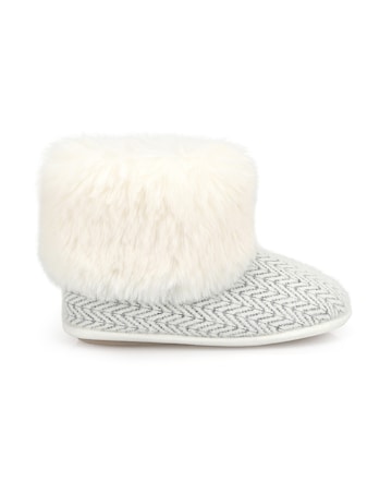 totes Womens Patterned Knit Boot Slippers with Faux Fur Cuff