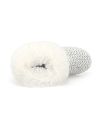 totes Womens Patterned Knit Boot Slippers with Faux Fur Cuff