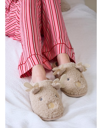 totes Womens Novelty Reindeer Mule Slippers