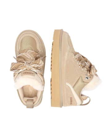 EVERAU Marbled Lace up Platform Boots in Sand