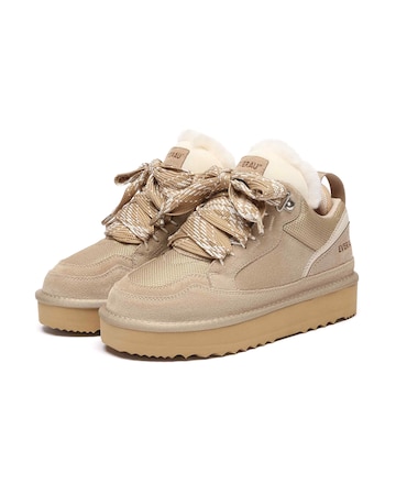 EVERAU Marbled Lace up Platform Boots in Sand