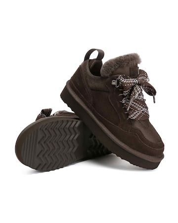 EVERAU Marbled Lace up Platform Boots in Chocolate