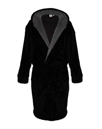 D555 Big & Tall Newquay-1 Super Soft Dressing Gown with Hood - Black
