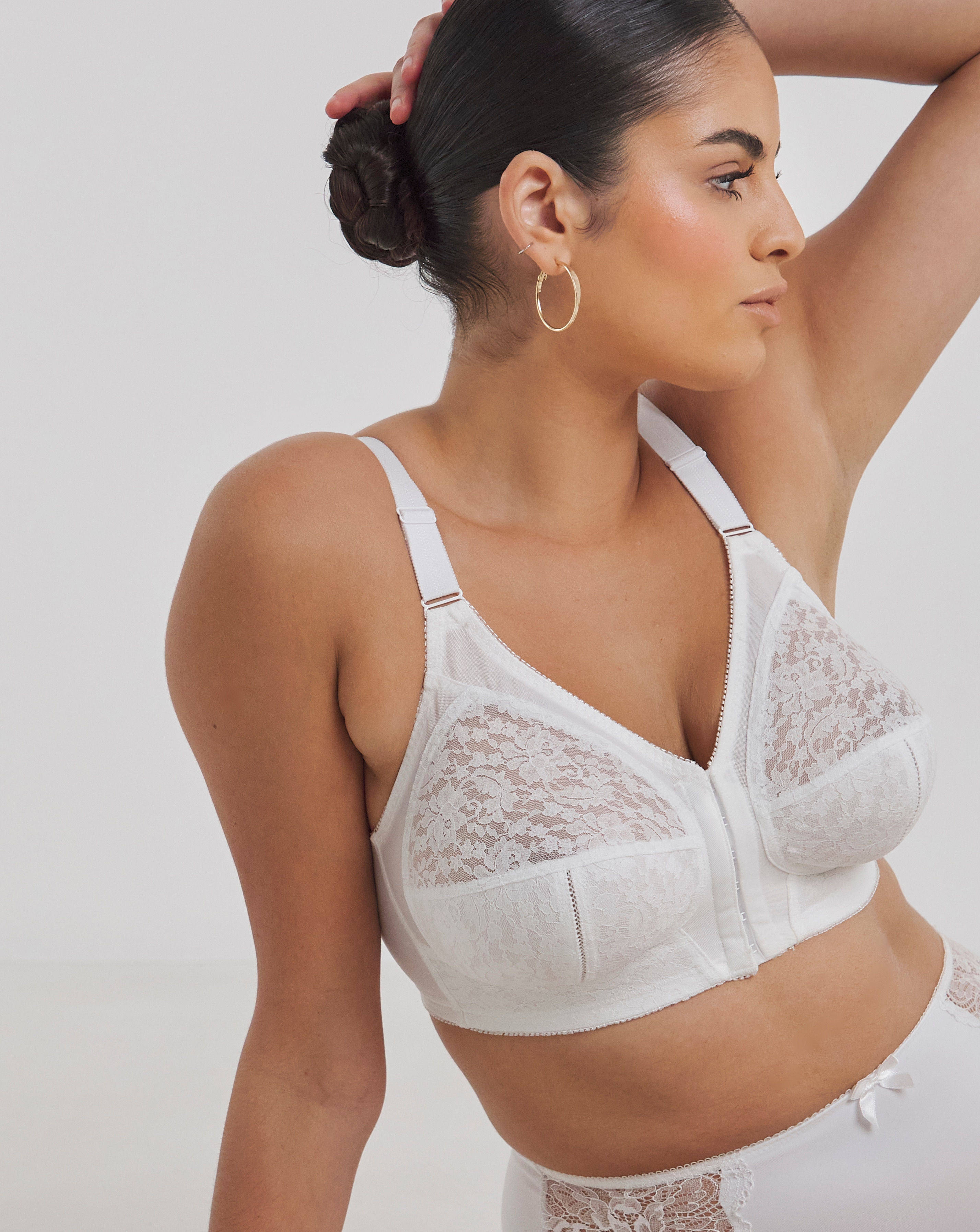 Dotty Front Fastening White Midi Bra