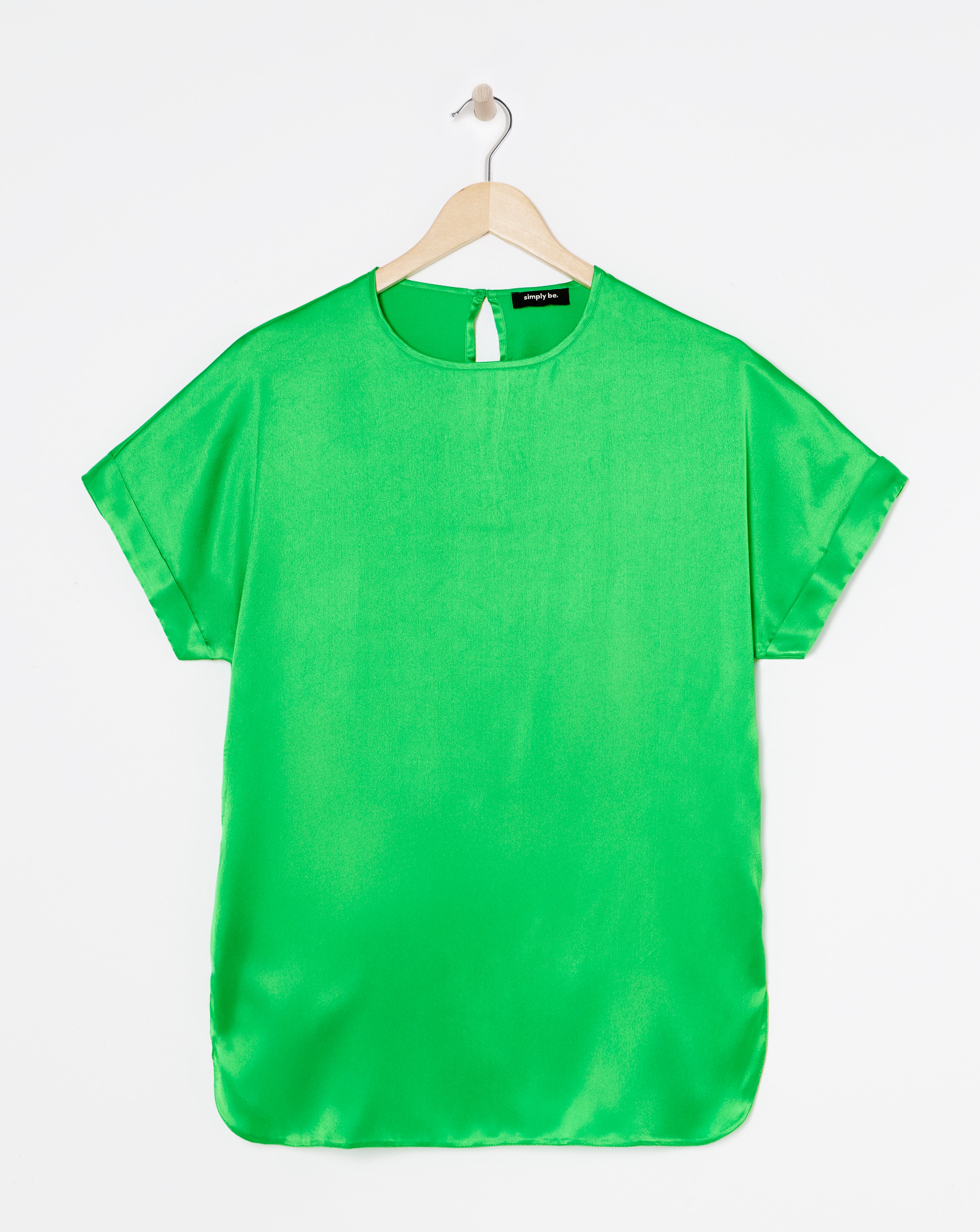 Green Satin Boxy Top With Roll Sleeve