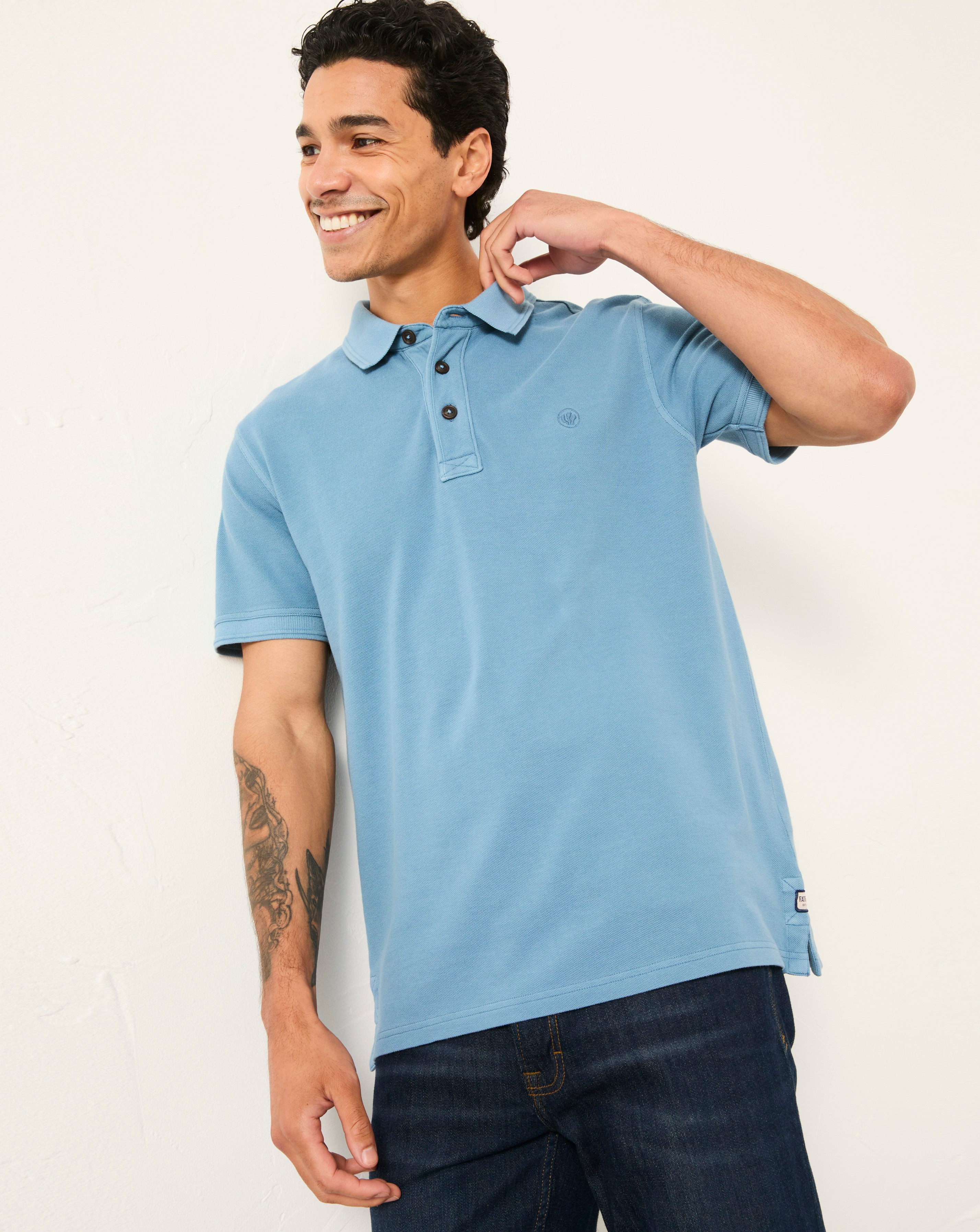 FatFace Short Sleeve Pique Polo - Blue