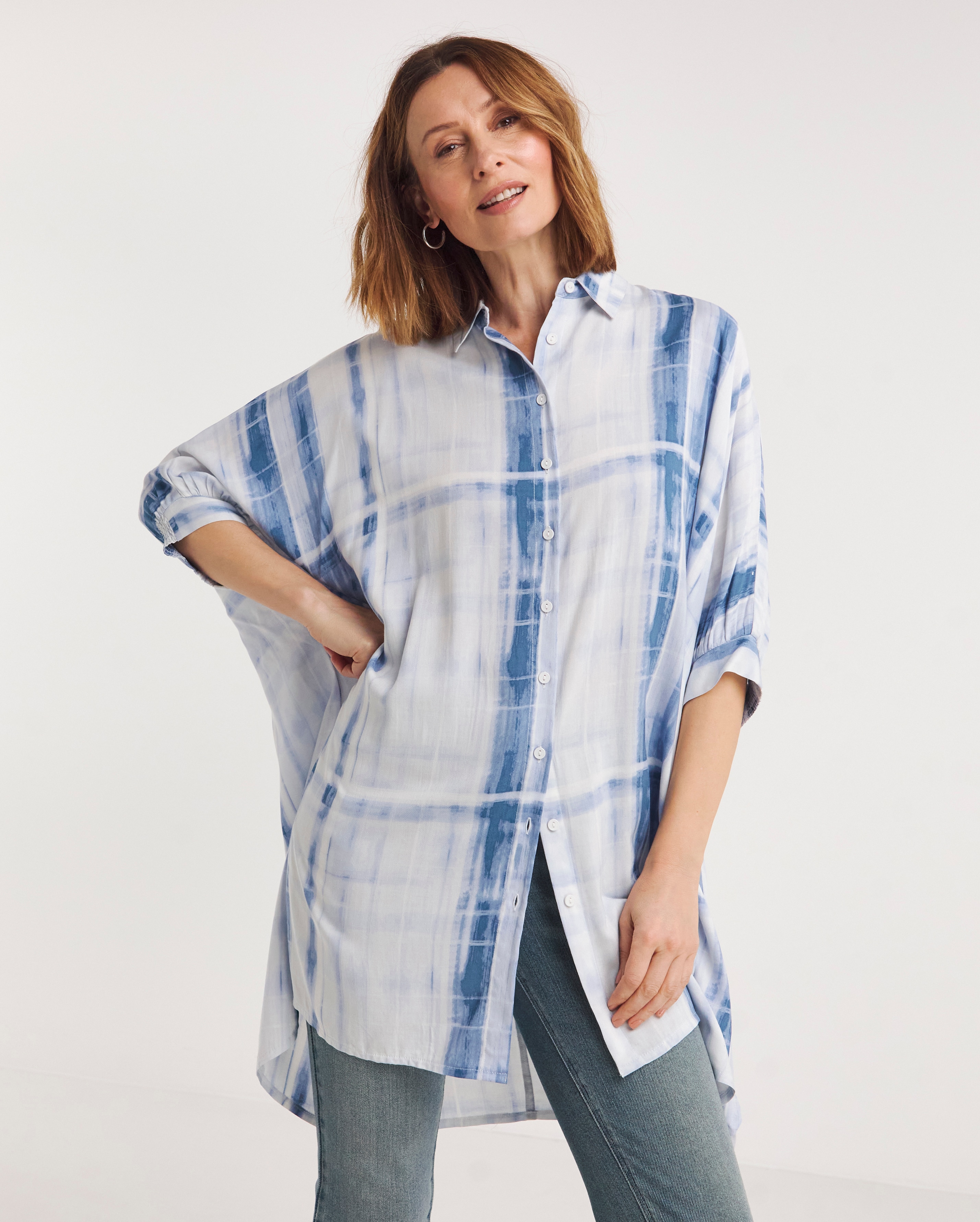 Blue Print Oversized Blouse