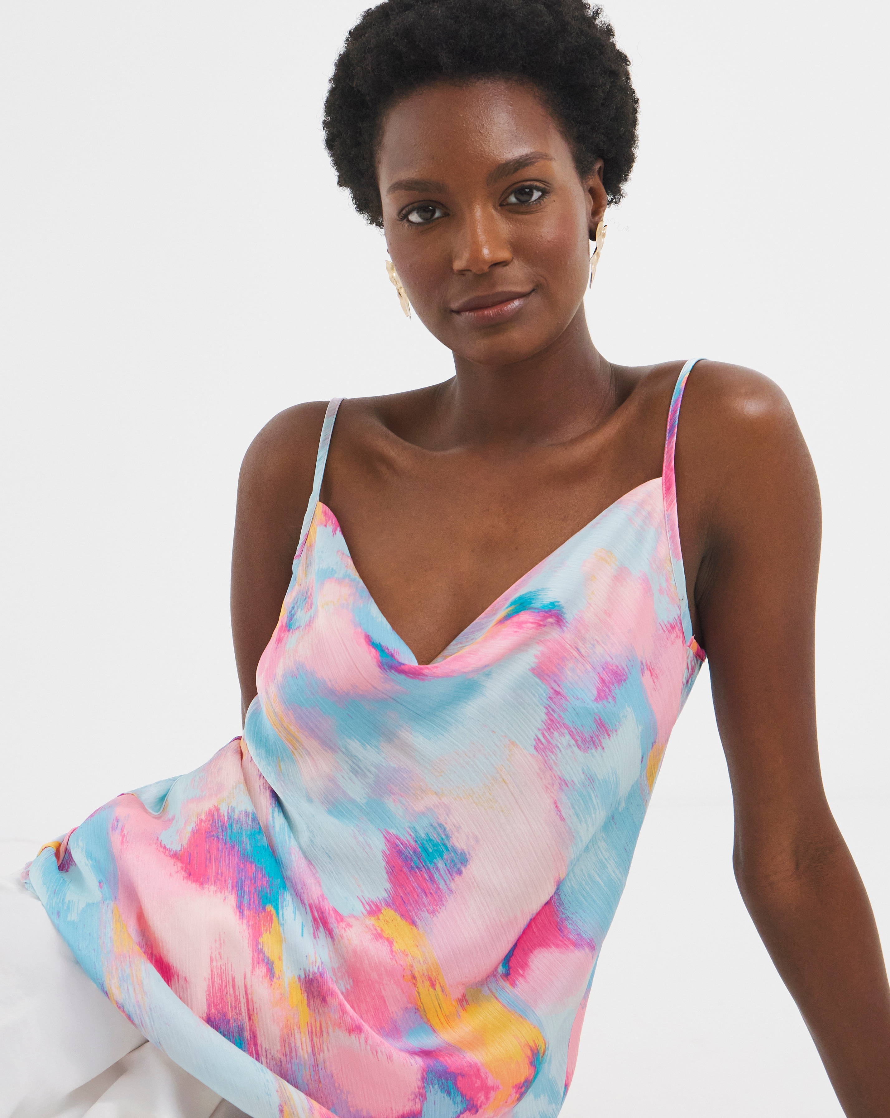 Printed Satin Cowl Cami