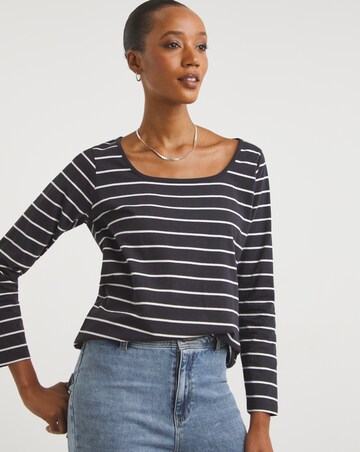 White and Black Stripe Value Cotton Stripe Square Neck Top