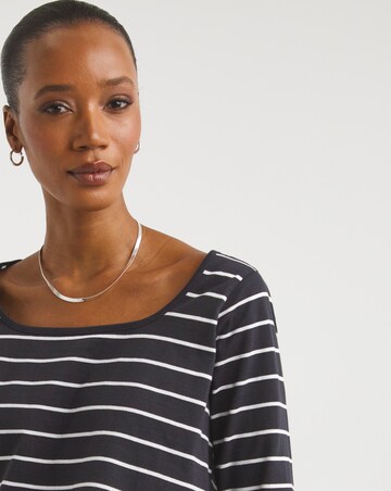 White and Black Stripe Value Cotton Stripe Square Neck Top