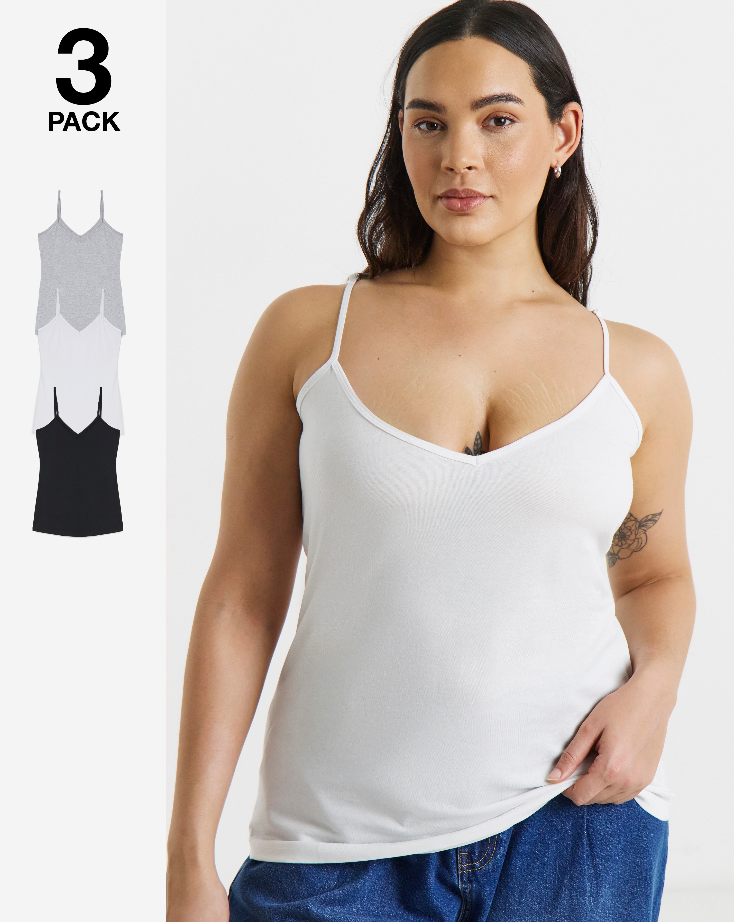 3 Pack V Neck Longline Camis