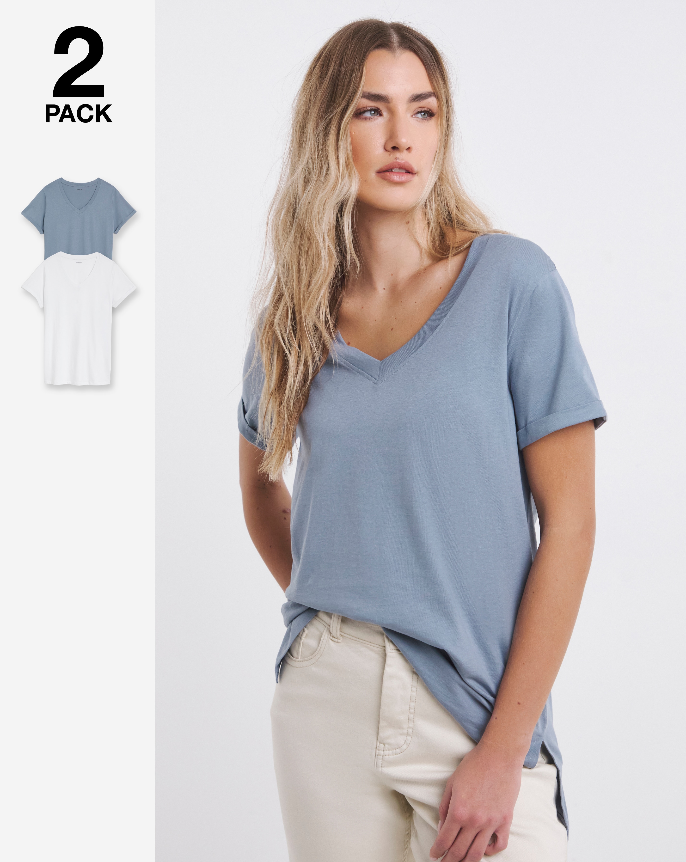 SBE 2 Pack Longline V Neck T-Shirts