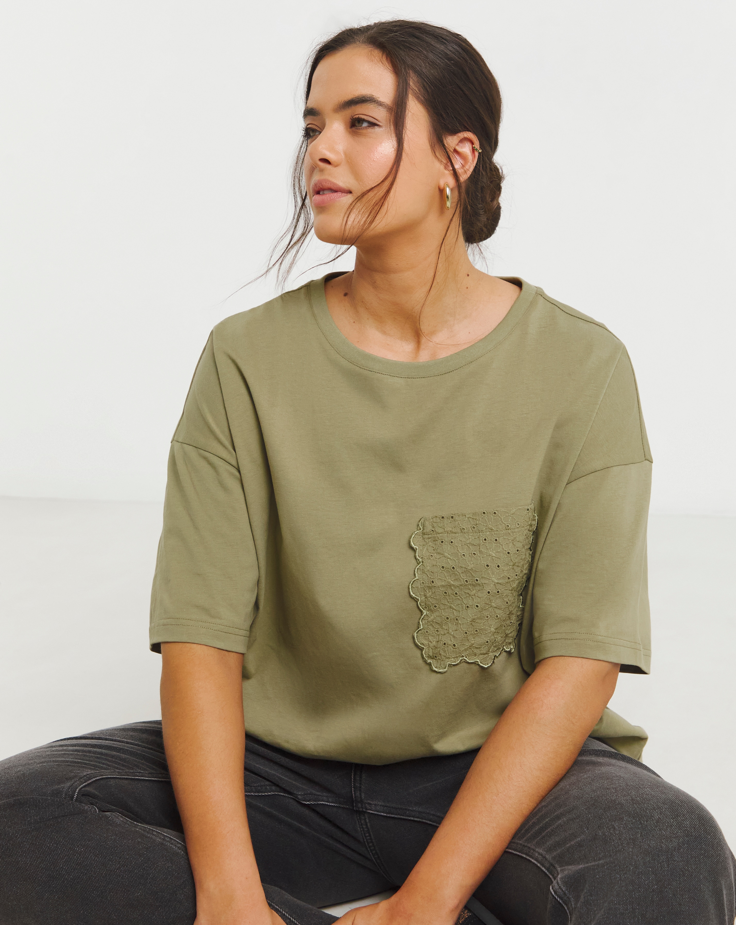Simply Be Broderie Pocket T-Shirt