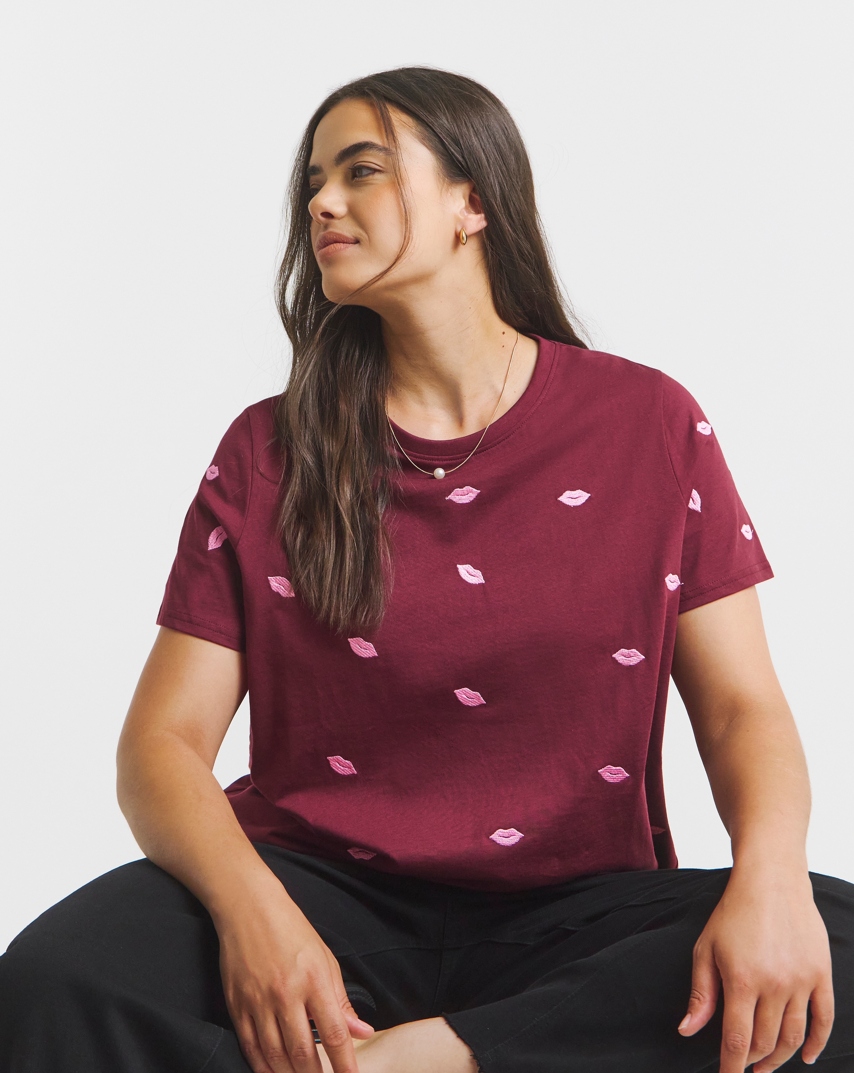 Lips Embroidered T-Shirt