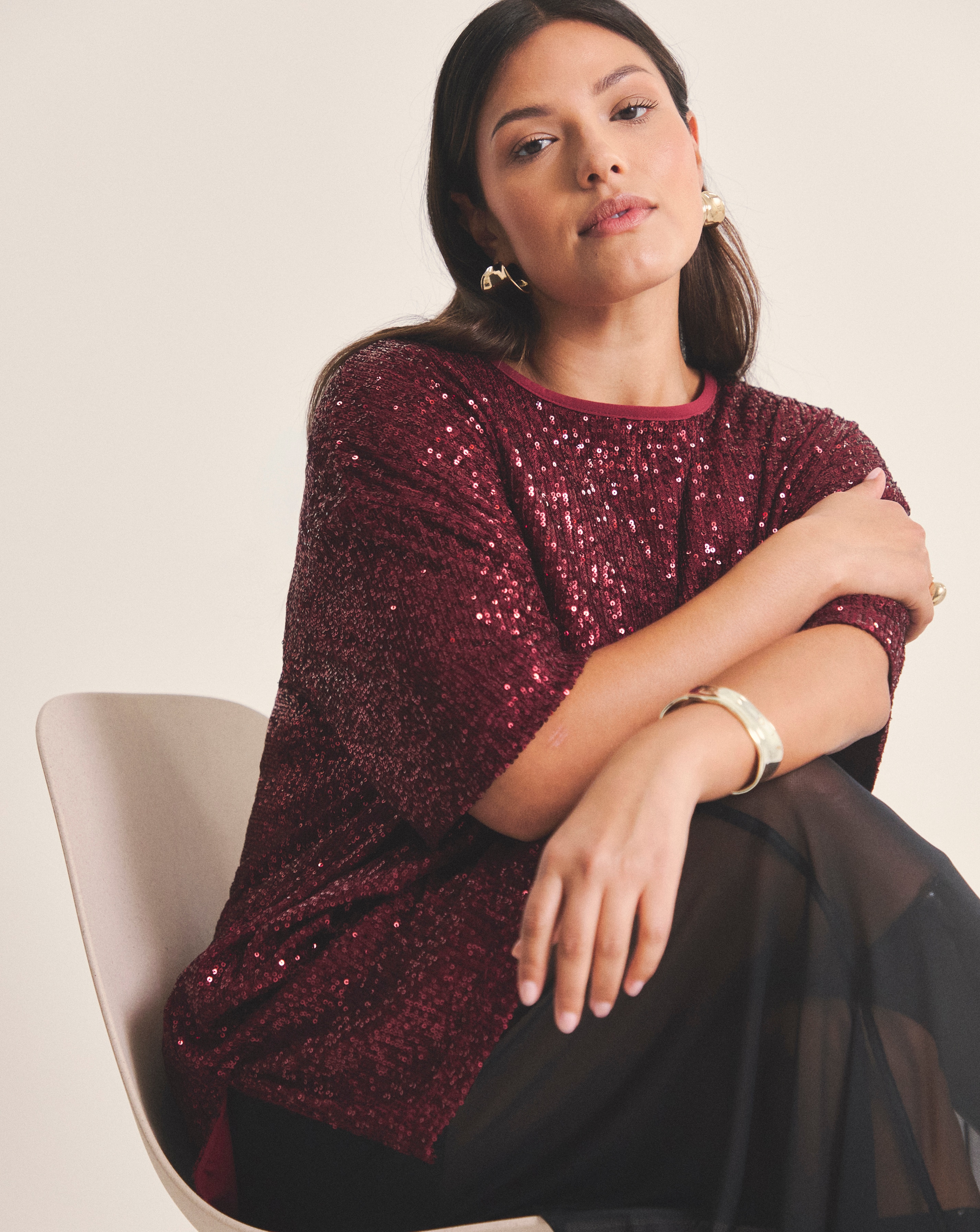 Linear Sequin Oversized T-Shirt