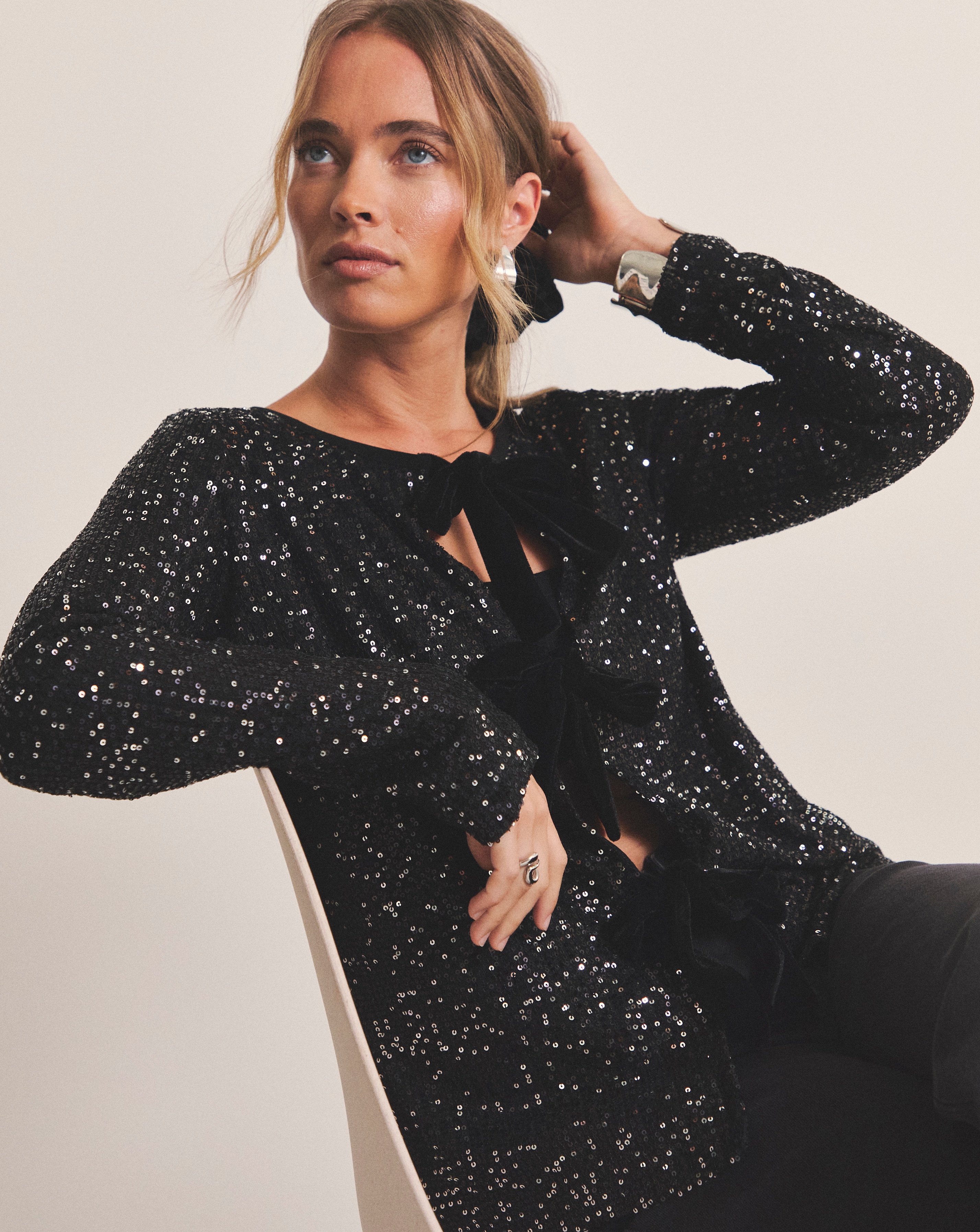 Bow Linear Sequin Cardigan