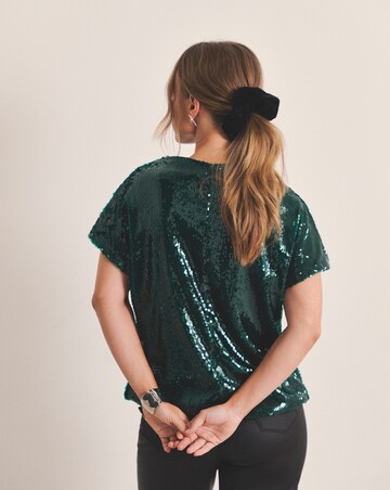 Teal Glossy Sequin Cap Sleeve Top