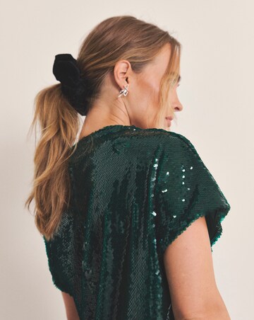Teal Glossy Sequin Cap Sleeve Top