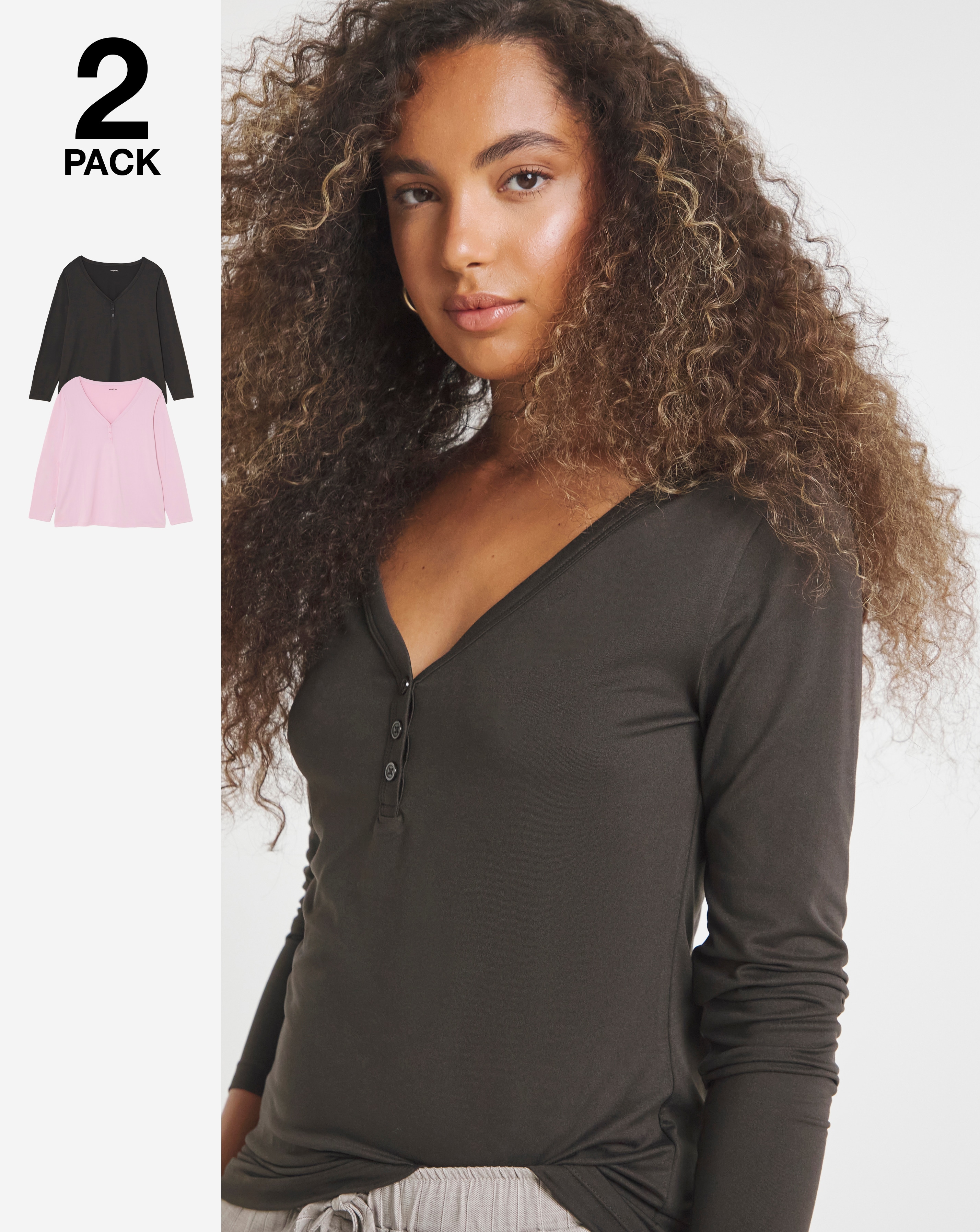 2 Pack Soft Touch Henley Tops