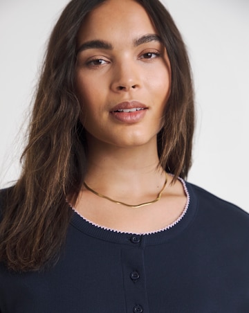 Navy & Pink Ribbed Cardi with Contrast Trim
