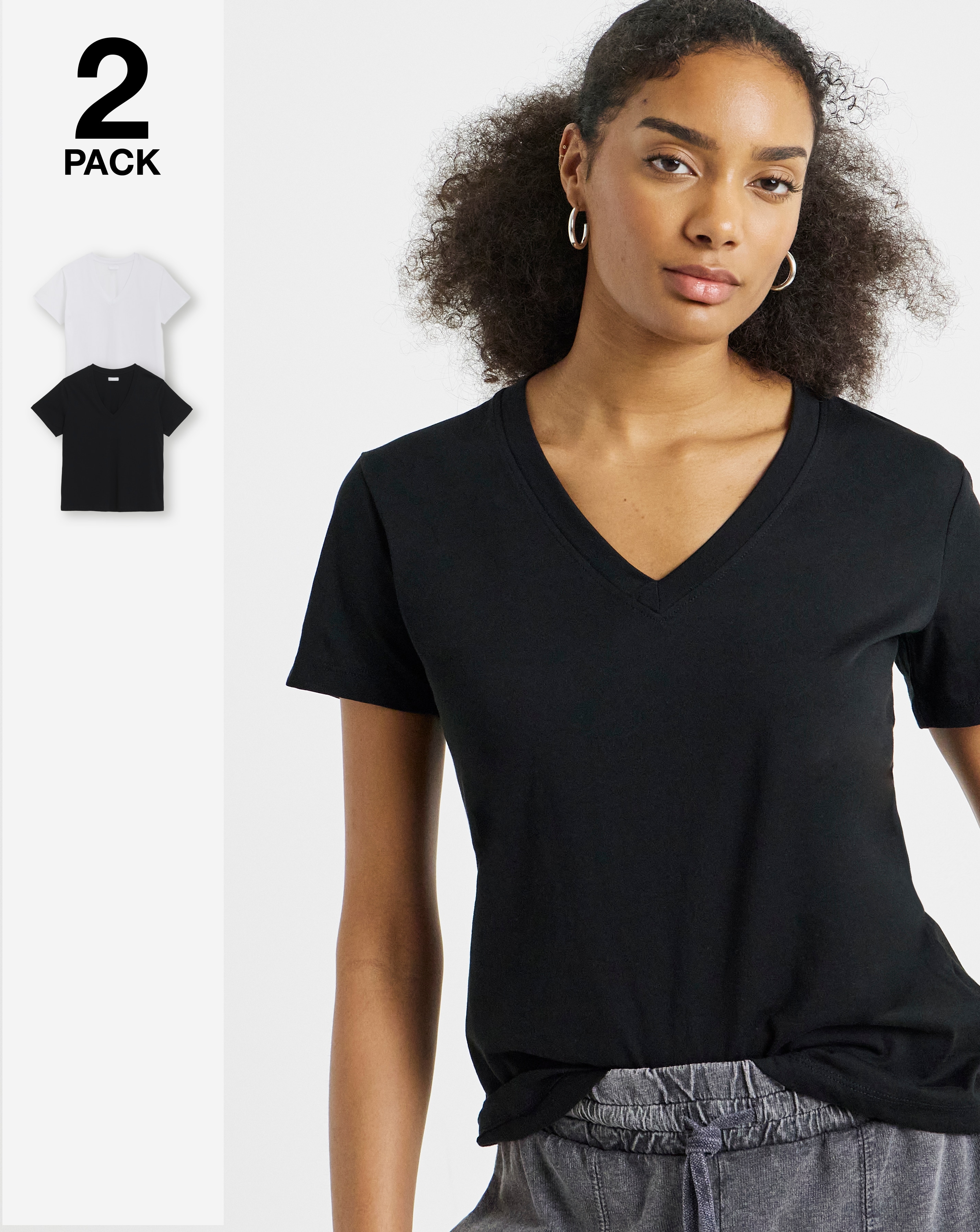 2 Pack Longline V Neck T-Shirts
