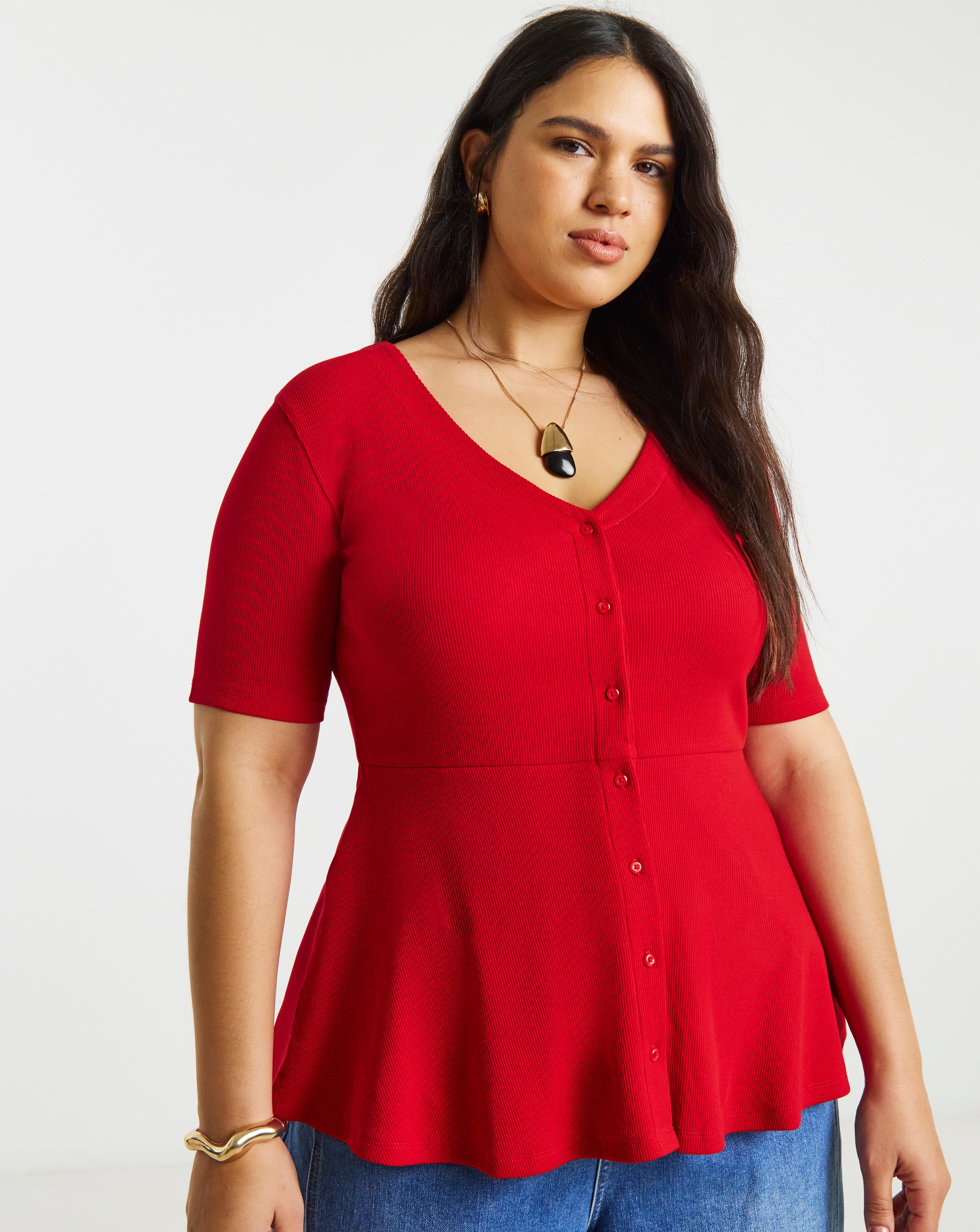 New In - Button Through Peplum Top
