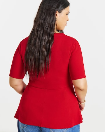 Red Button Through Peplum Top