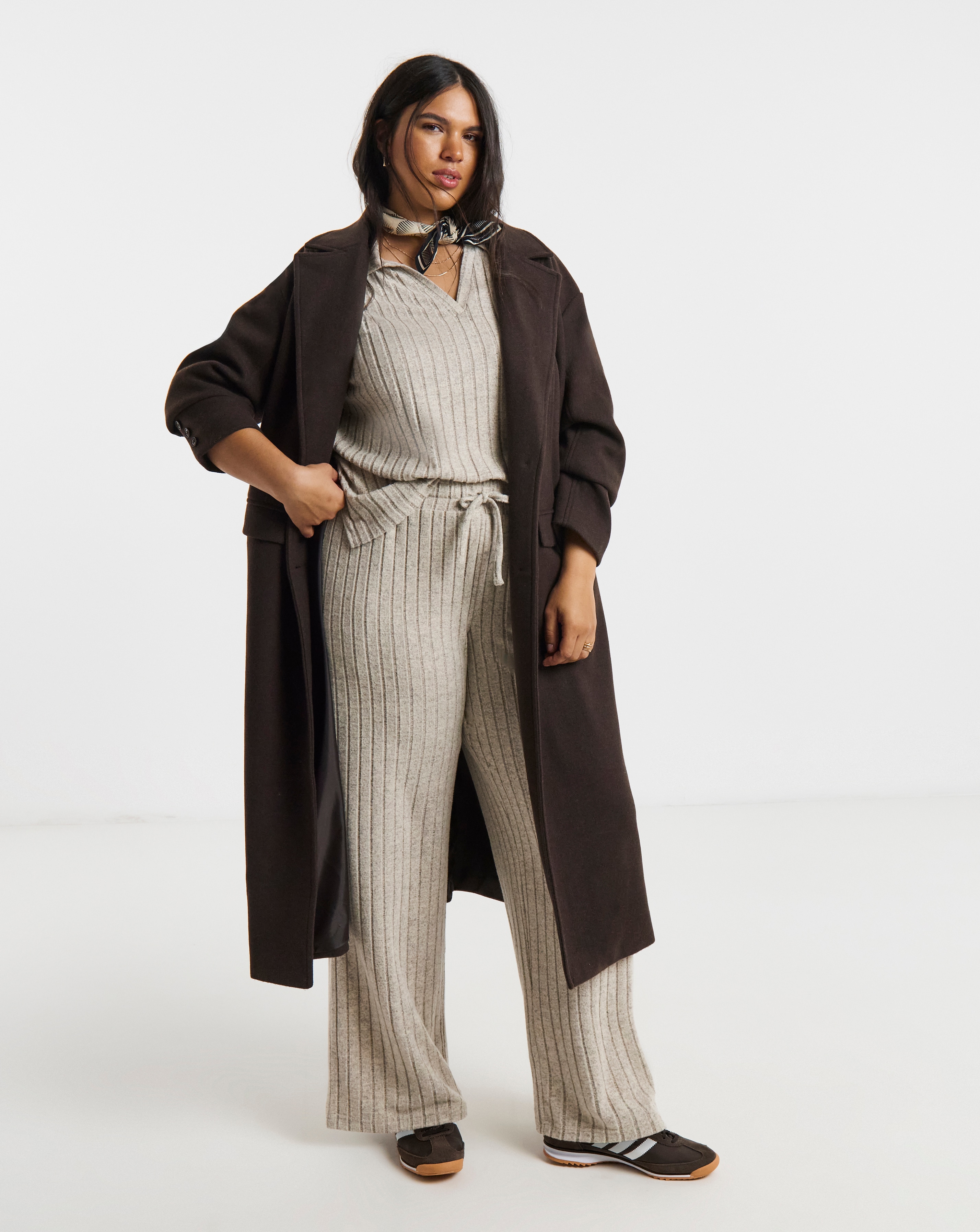 Cut & Sew Rib Wide Leg Joggers