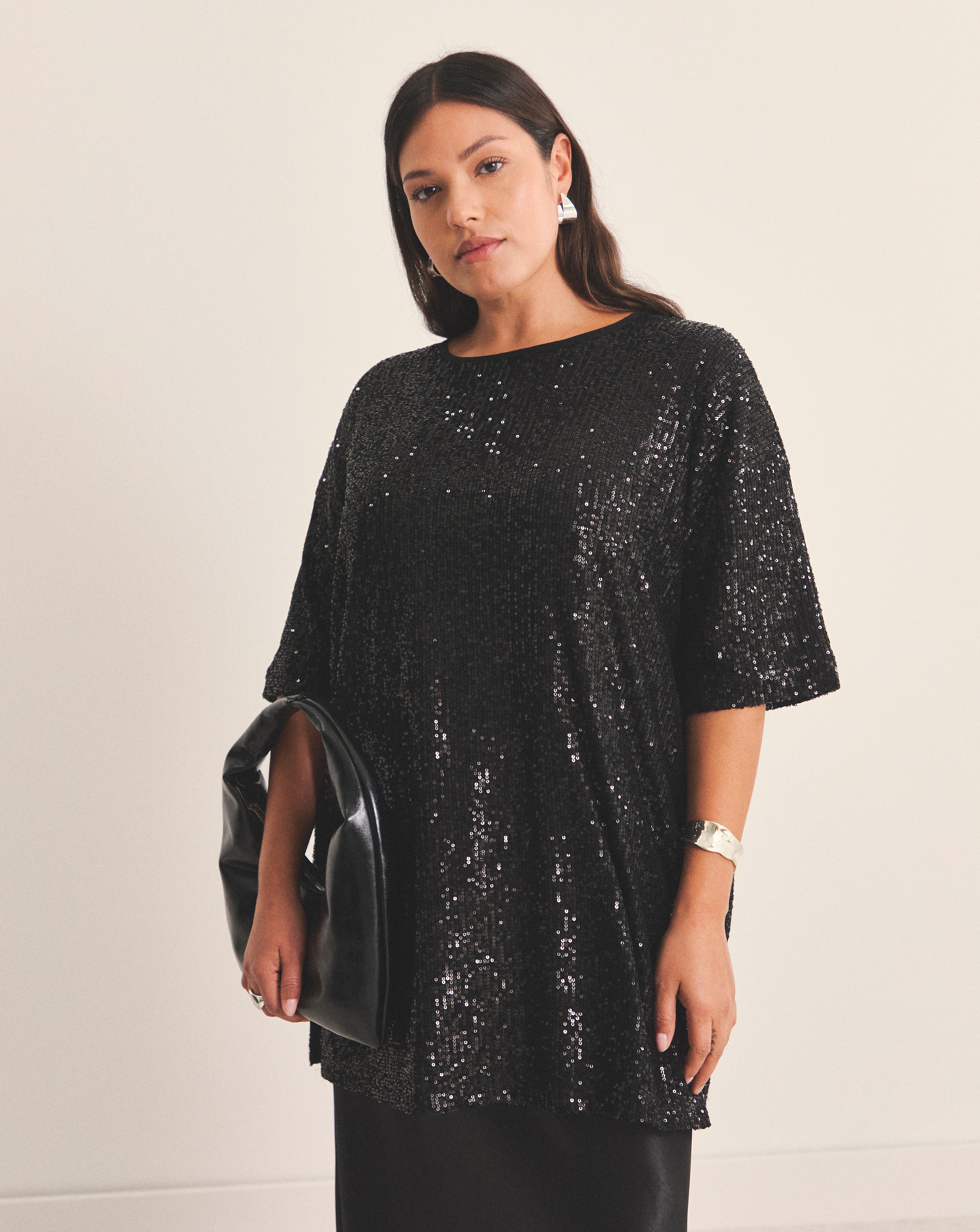 Linear Sequin Oversized T-Shirt